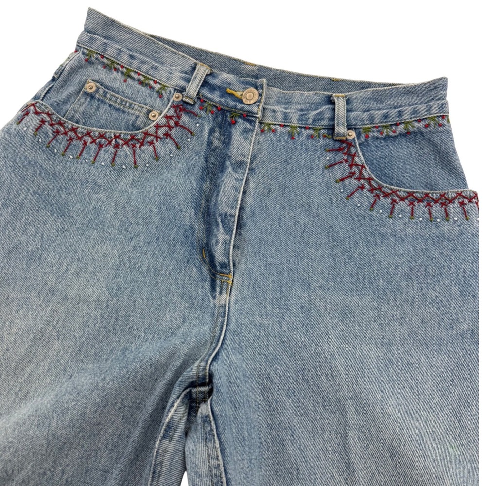 Cambridge Dry Goods VTG 90's Jeans Womens 12 Blue Rose Embroidered High Rise Mom